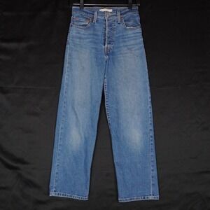 Levi's Ribcage Straight Ankle Women 25 Blue Denim High Rise Button Fly Jeans